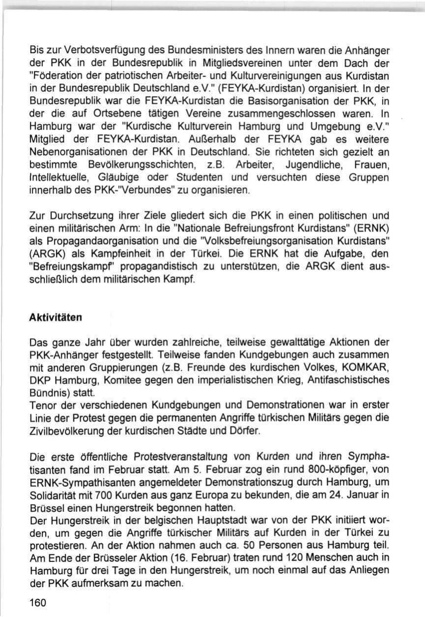 Seite 160 des Verfassungsschutzbericht 1993 Hamburg