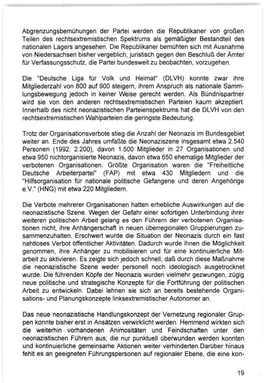 Seite 19 des Verfassungsschutzbericht 1993 Hamburg