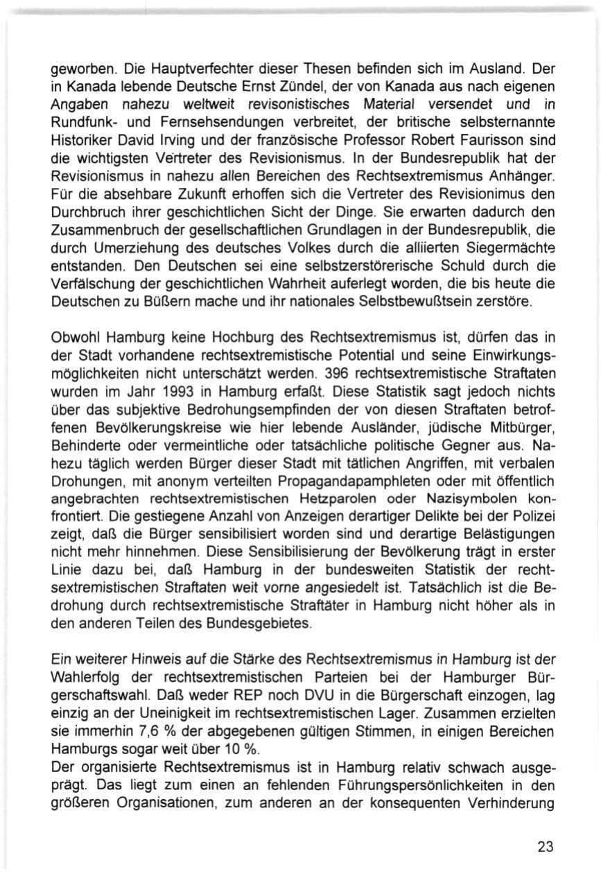 Seite 23 des Verfassungsschutzbericht 1993 Hamburg