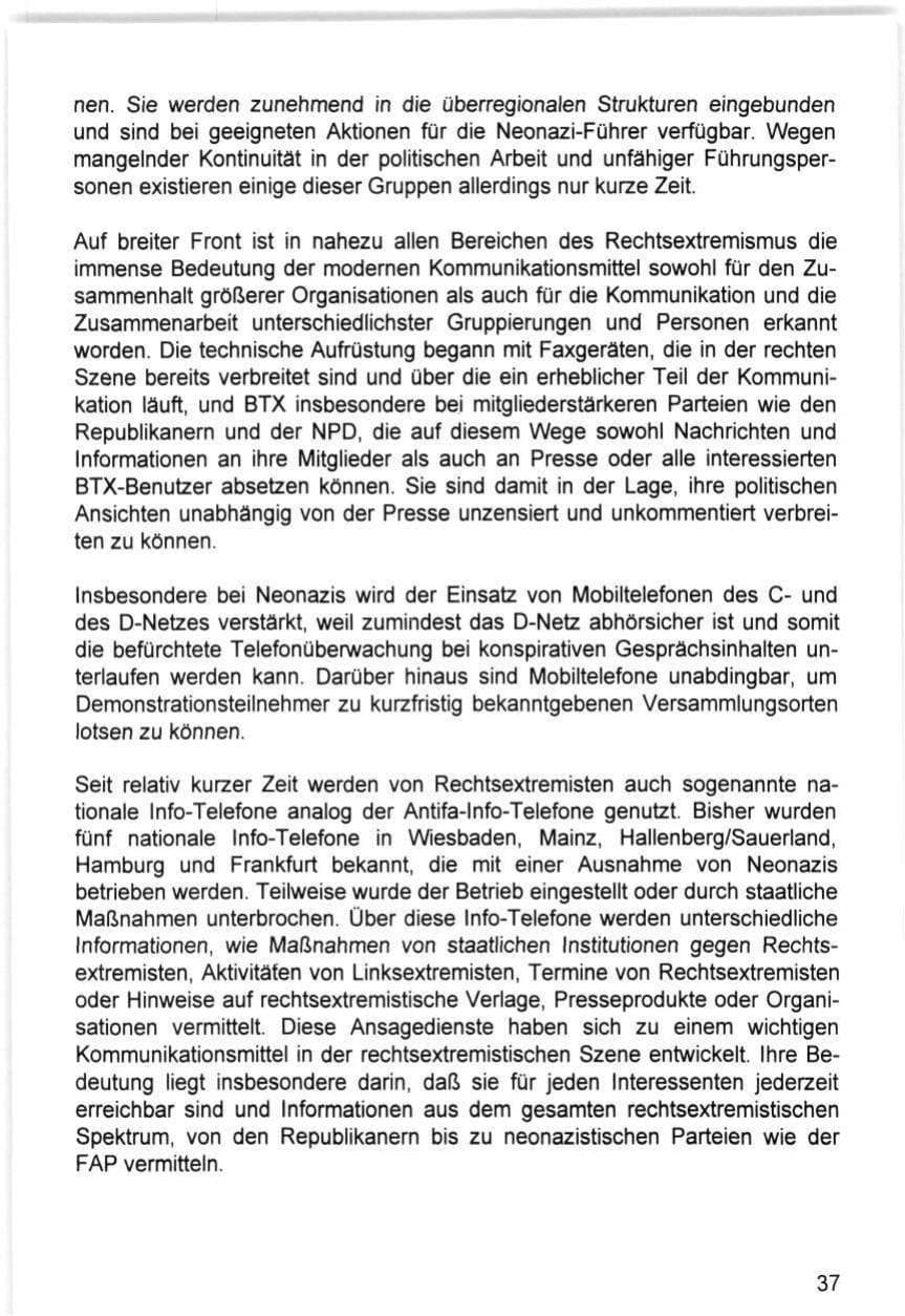 Seite 37 des Verfassungsschutzbericht 1993 Hamburg