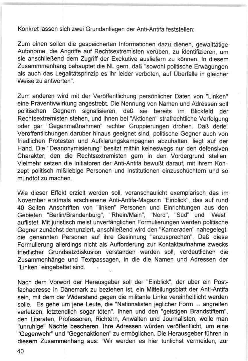 Seite 40 des Verfassungsschutzbericht 1993 Hamburg