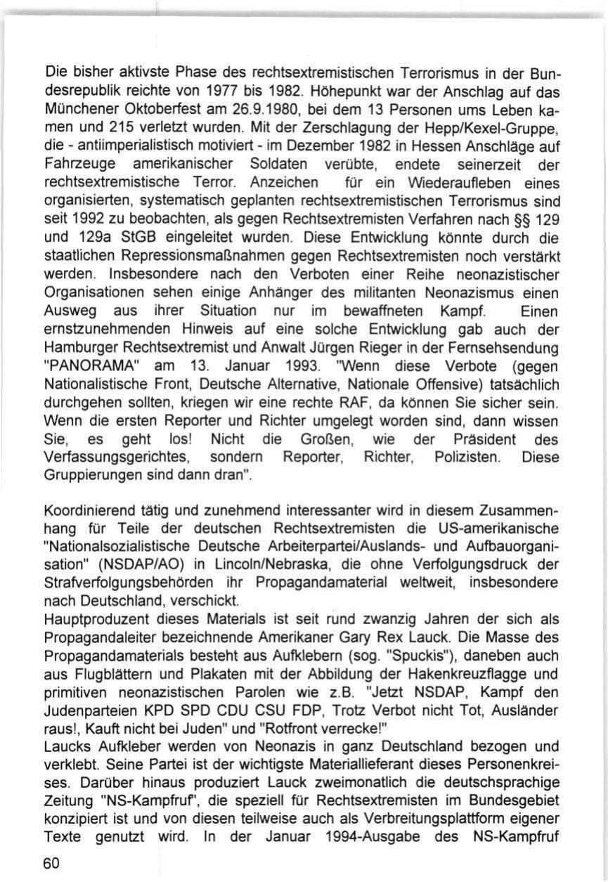 Seite 60 des Verfassungsschutzbericht 1993 Hamburg