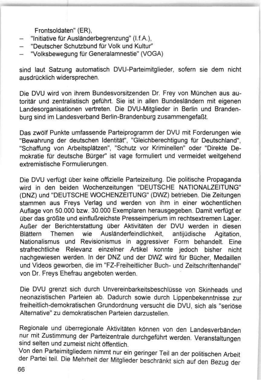Seite 66 des Verfassungsschutzbericht 1993 Hamburg