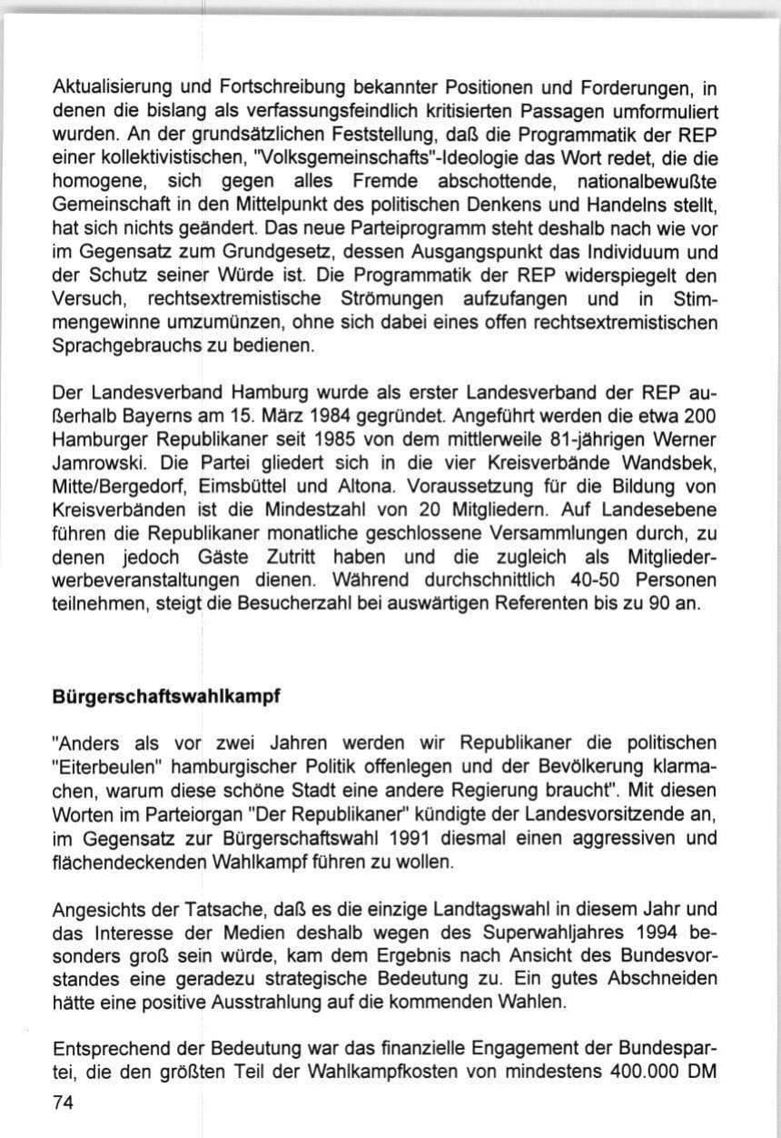Seite 74 des Verfassungsschutzbericht 1993 Hamburg