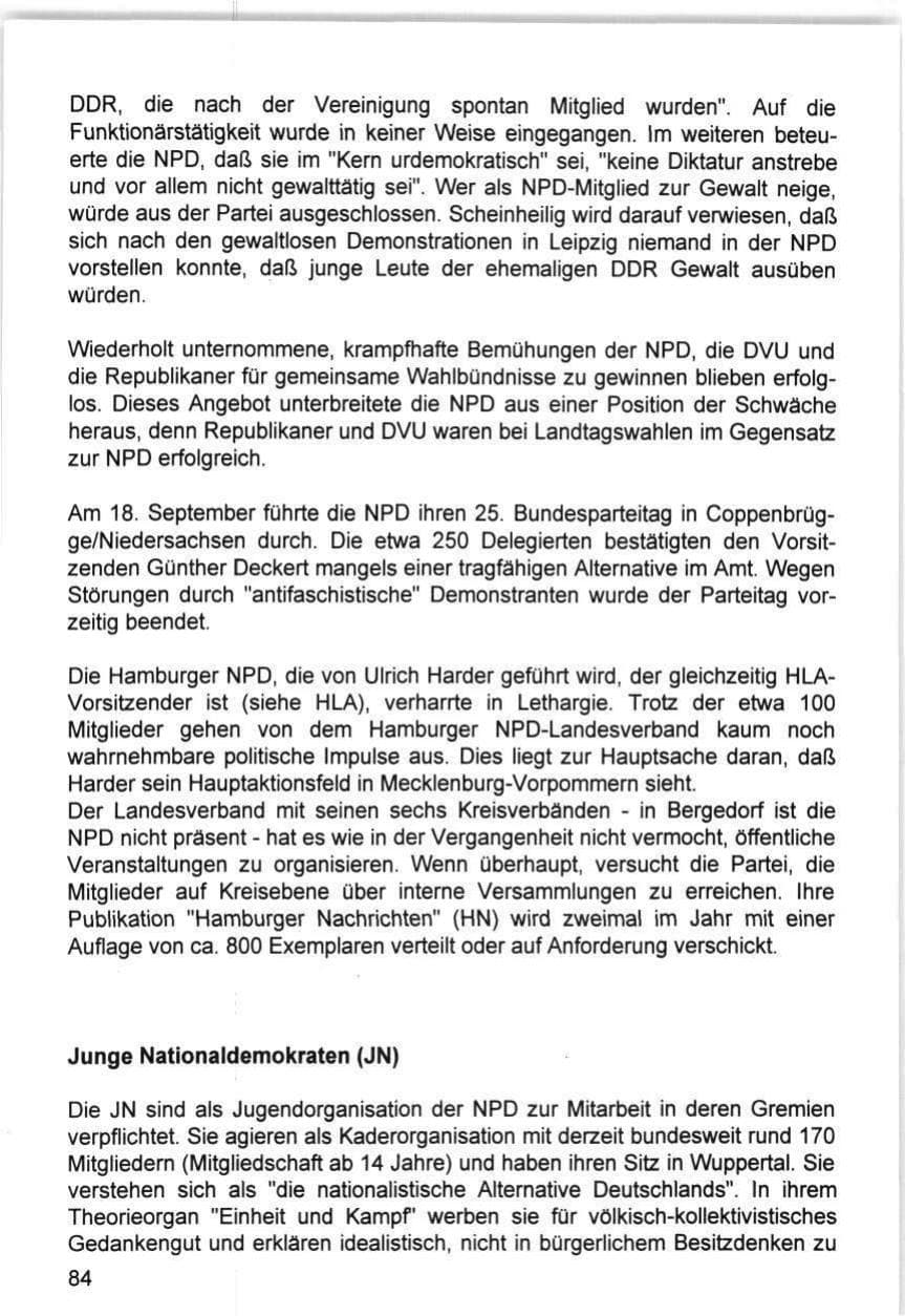 Seite 84 des Verfassungsschutzbericht 1993 Hamburg