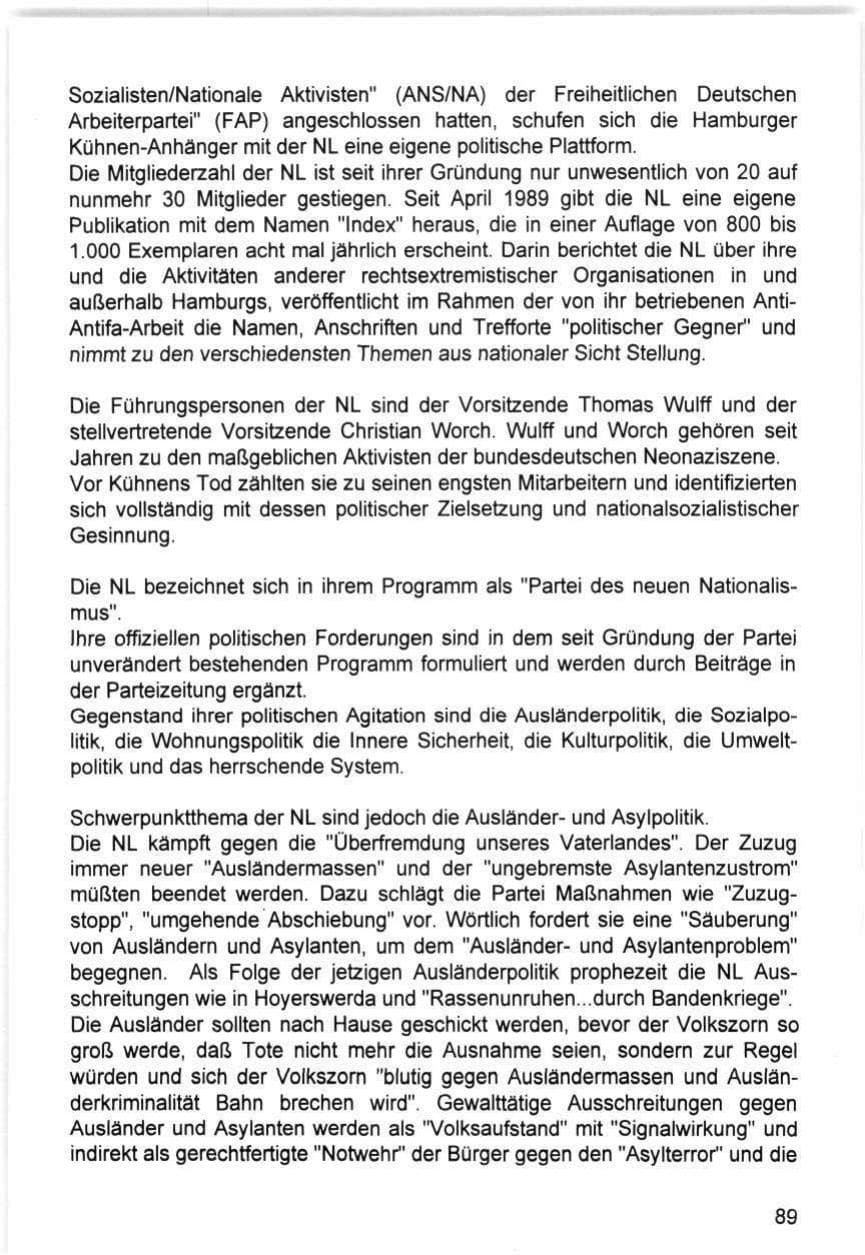 Seite 89 des Verfassungsschutzbericht 1993 Hamburg