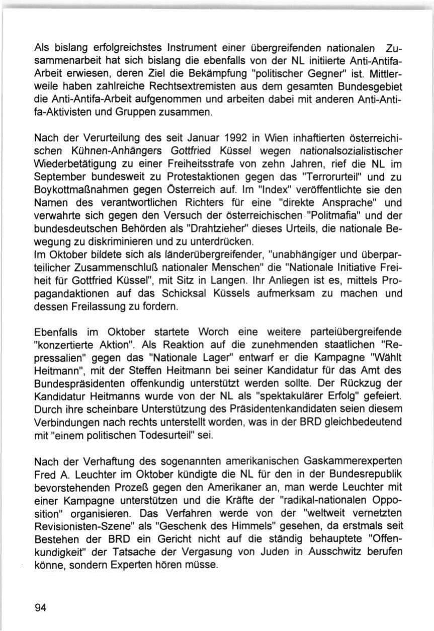 Seite 94 des Verfassungsschutzbericht 1993 Hamburg