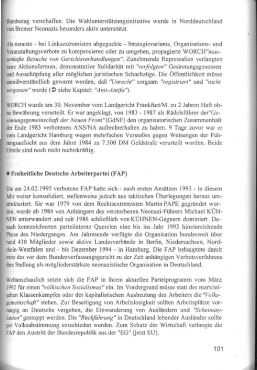 Seite 104 des Verfassungsschutzbericht 1994 Hamburg