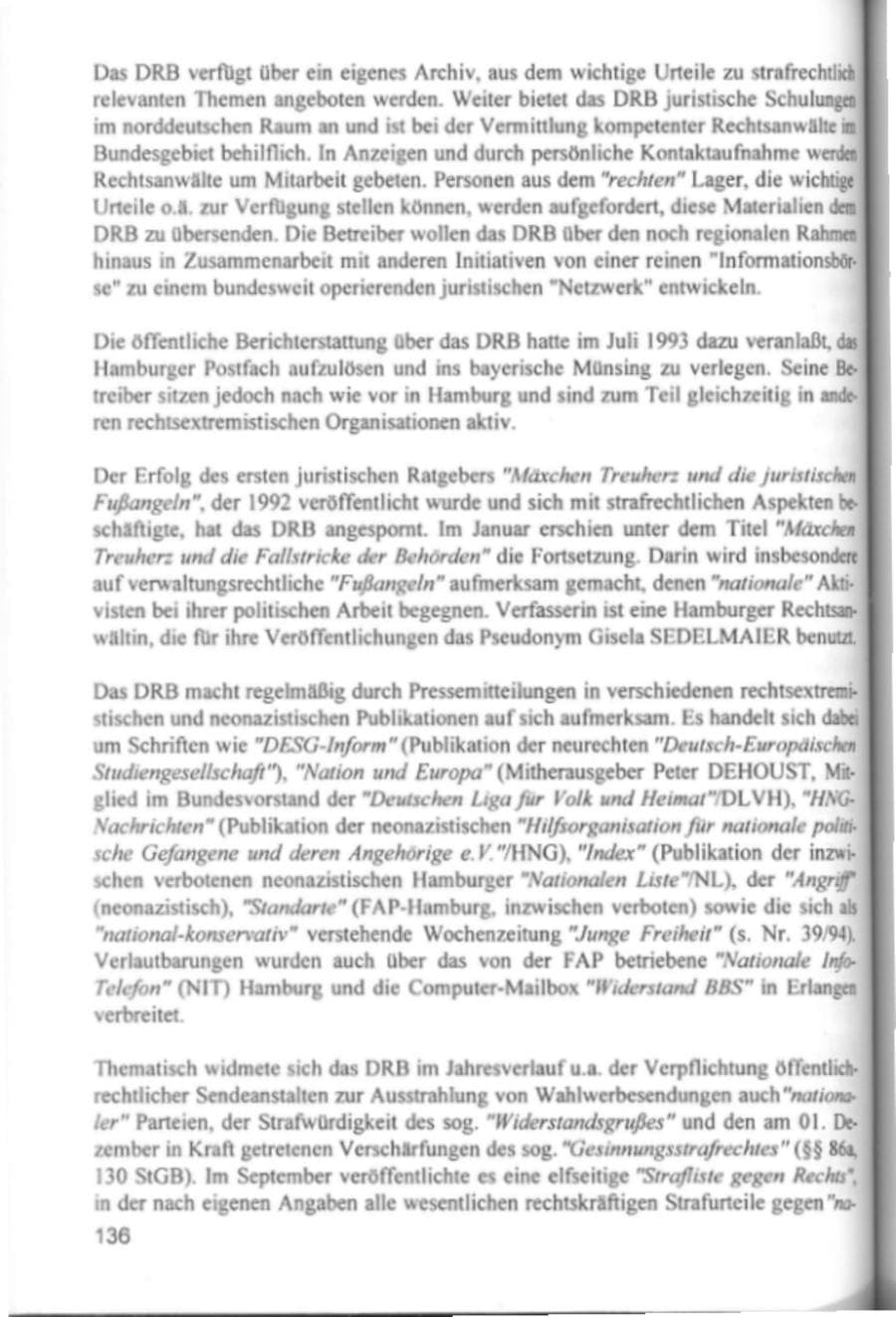 Seite 139 des Verfassungsschutzbericht 1994 Hamburg