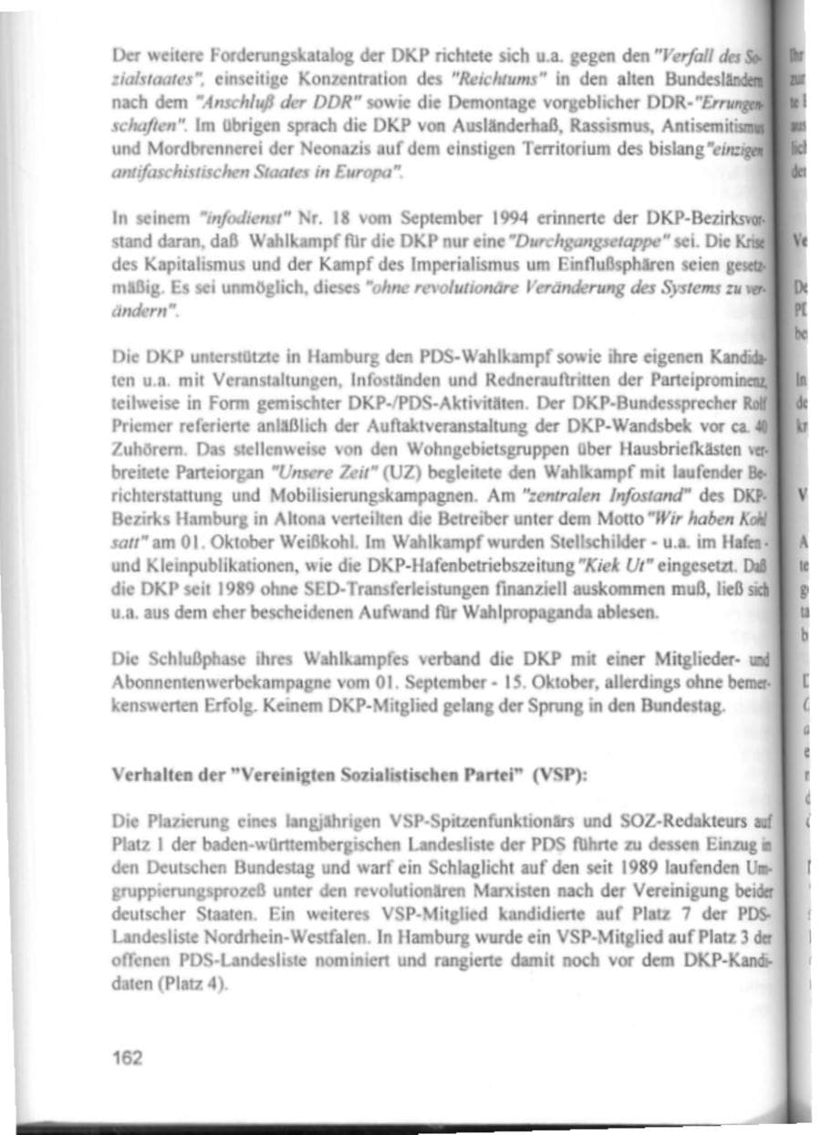 Seite 165 des Verfassungsschutzbericht 1994 Hamburg