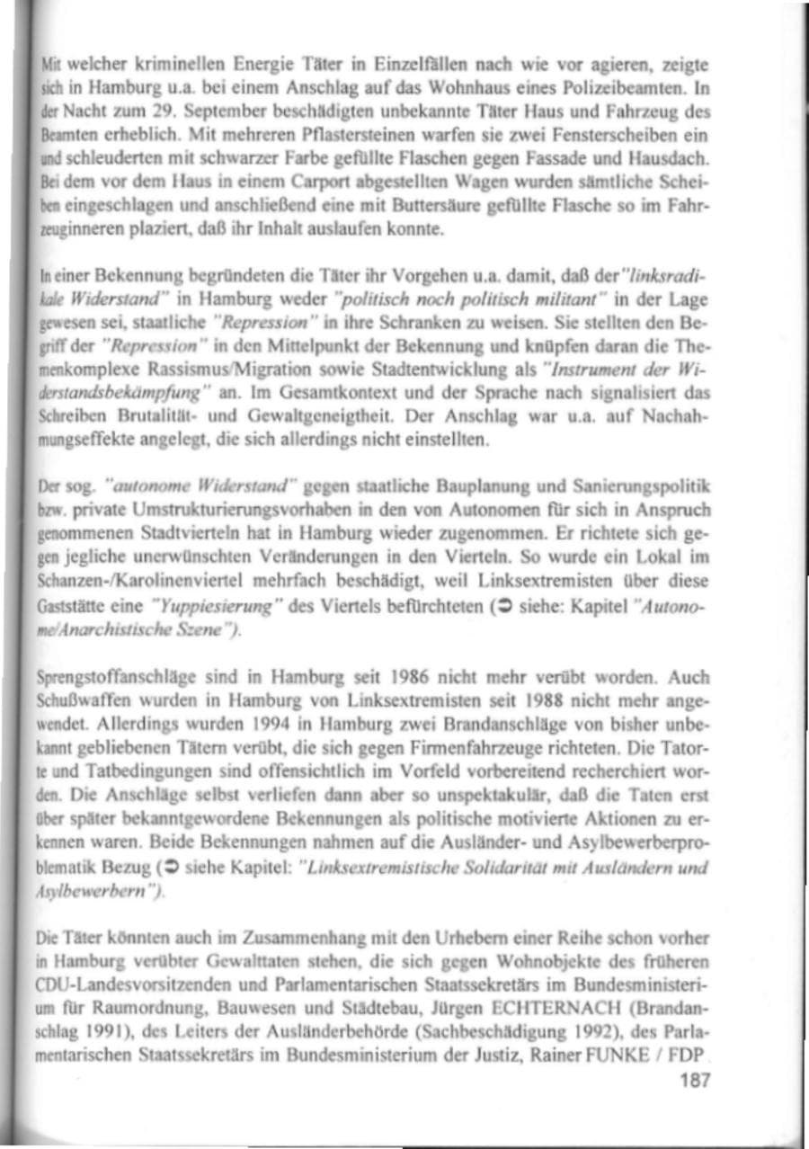 Seite 190 des Verfassungsschutzbericht 1994 Hamburg