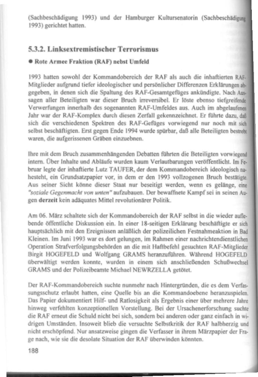 Seite 191 des Verfassungsschutzbericht 1994 Hamburg
