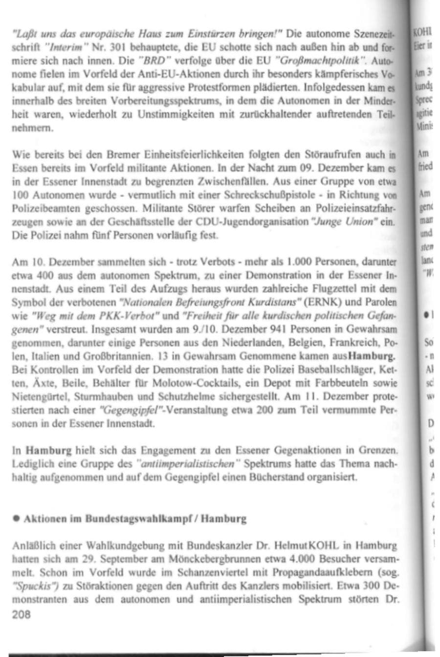 Seite 211 des Verfassungsschutzbericht 1994 Hamburg