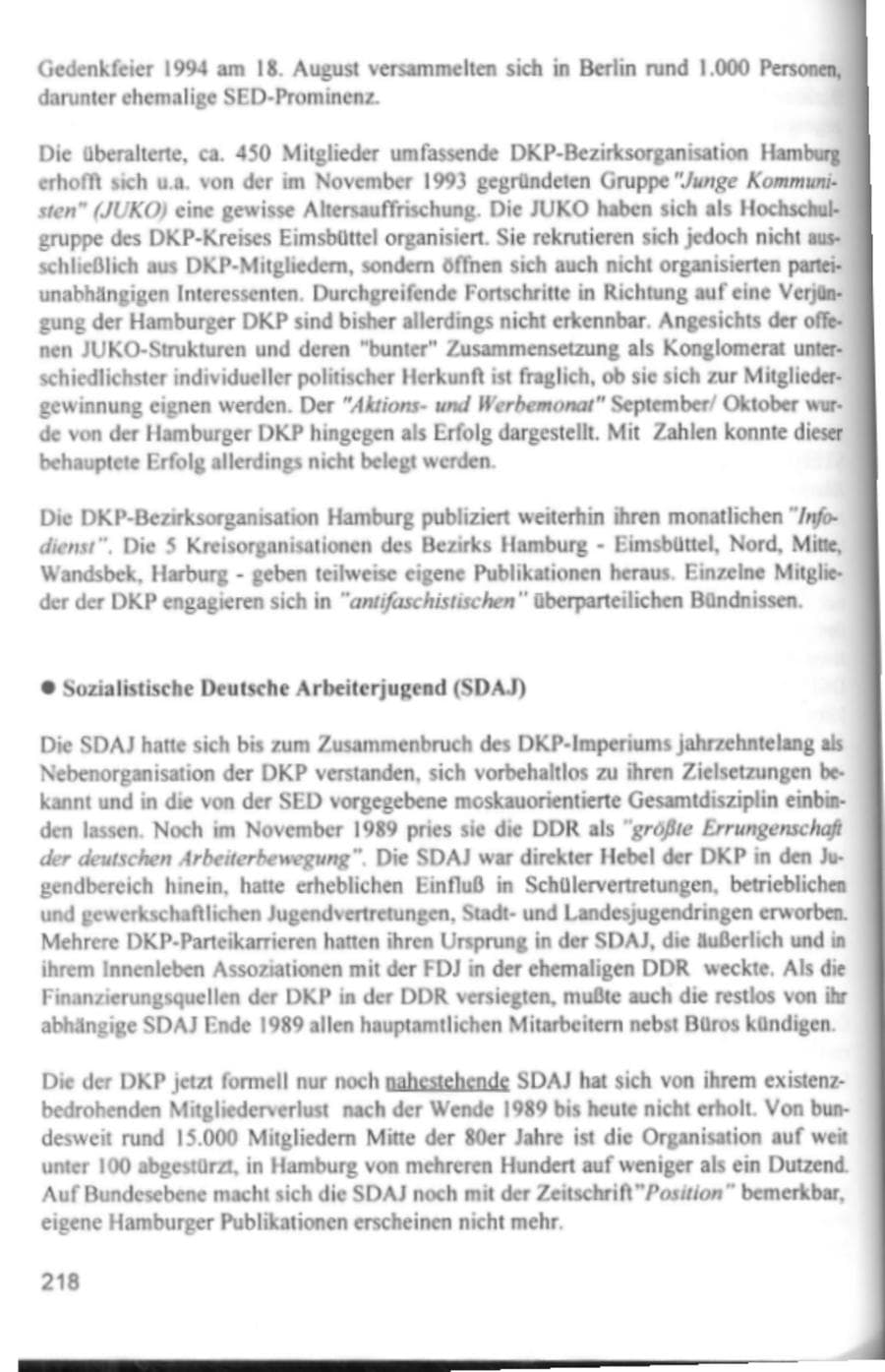 Seite 221 des Verfassungsschutzbericht 1994 Hamburg
