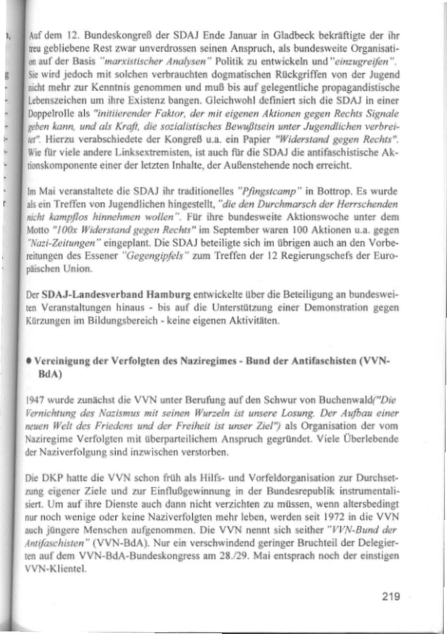 Seite 222 des Verfassungsschutzbericht 1994 Hamburg