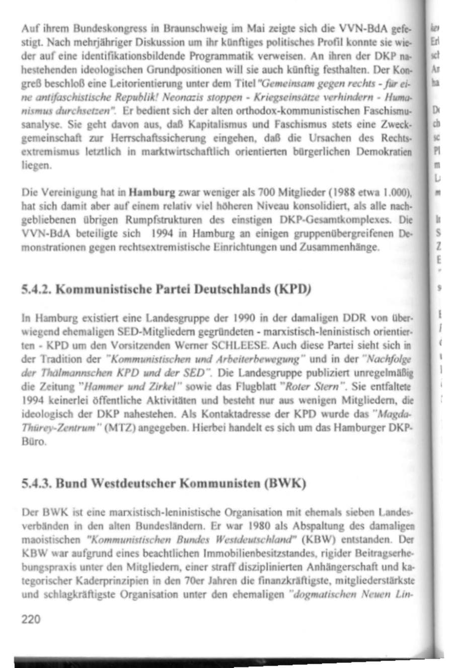 Seite 223 des Verfassungsschutzbericht 1994 Hamburg