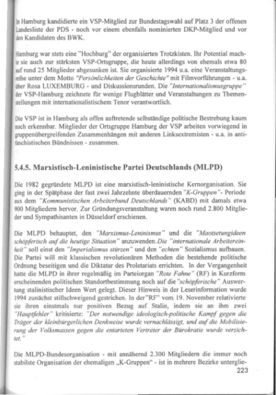 Seite 226 des Verfassungsschutzbericht 1994 Hamburg