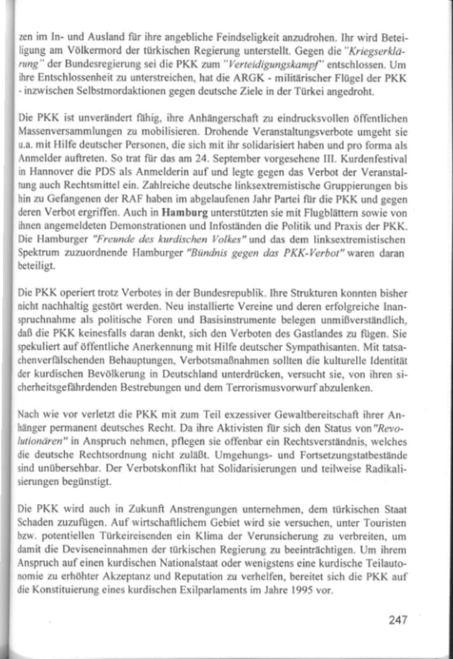Seite 250 des Verfassungsschutzbericht 1994 Hamburg