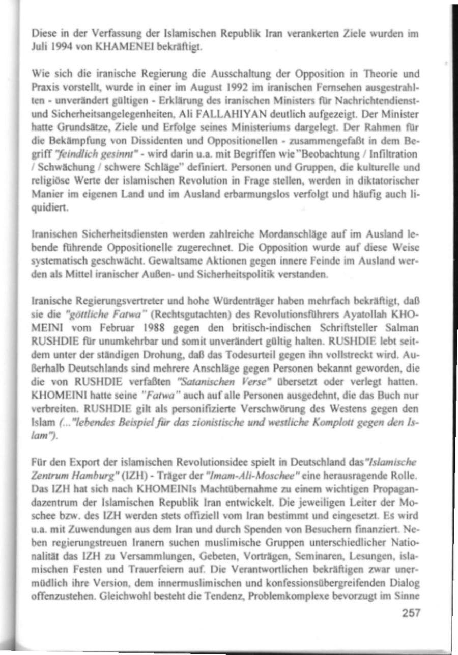 Seite 260 des Verfassungsschutzbericht 1994 Hamburg