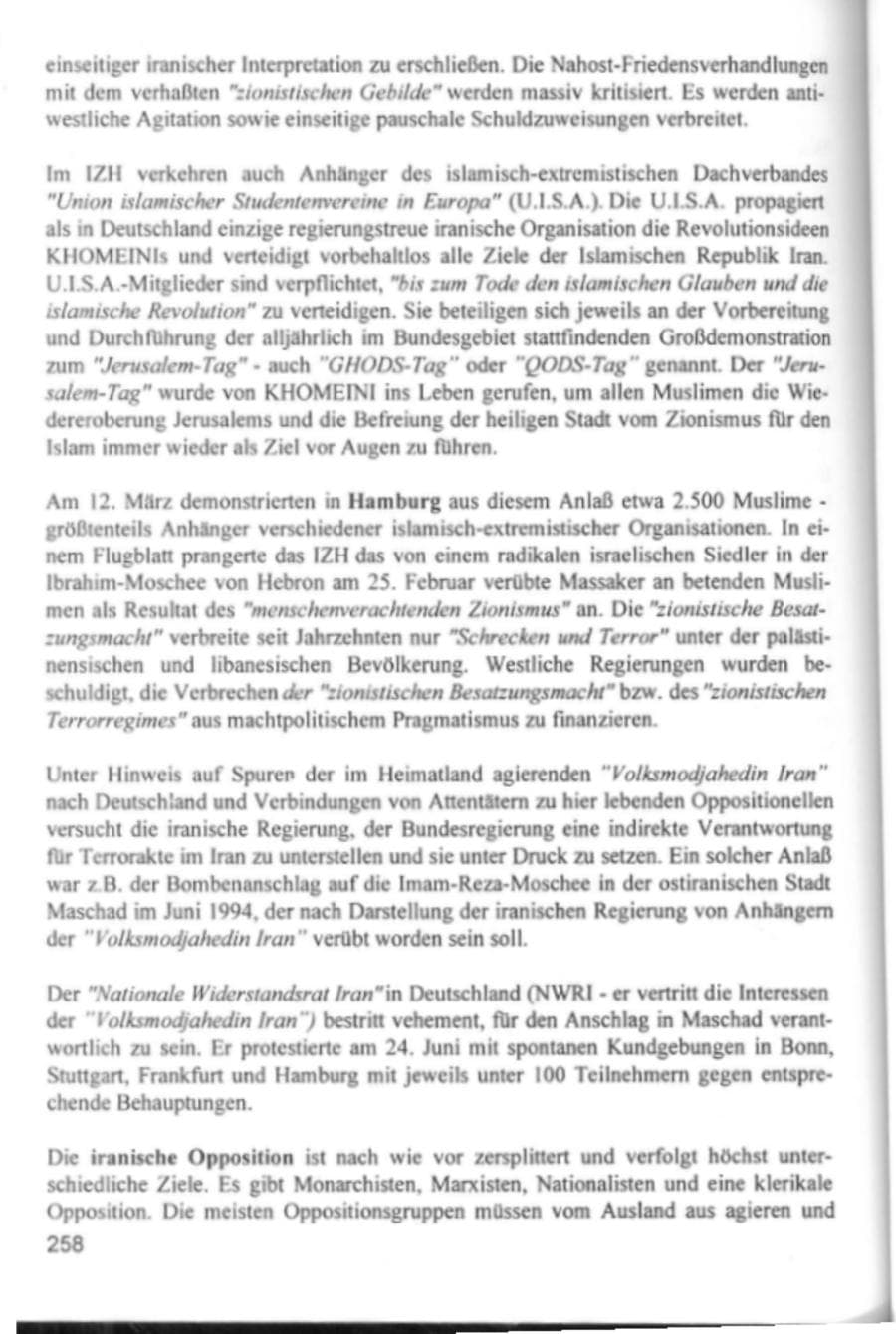 Seite 261 des Verfassungsschutzbericht 1994 Hamburg