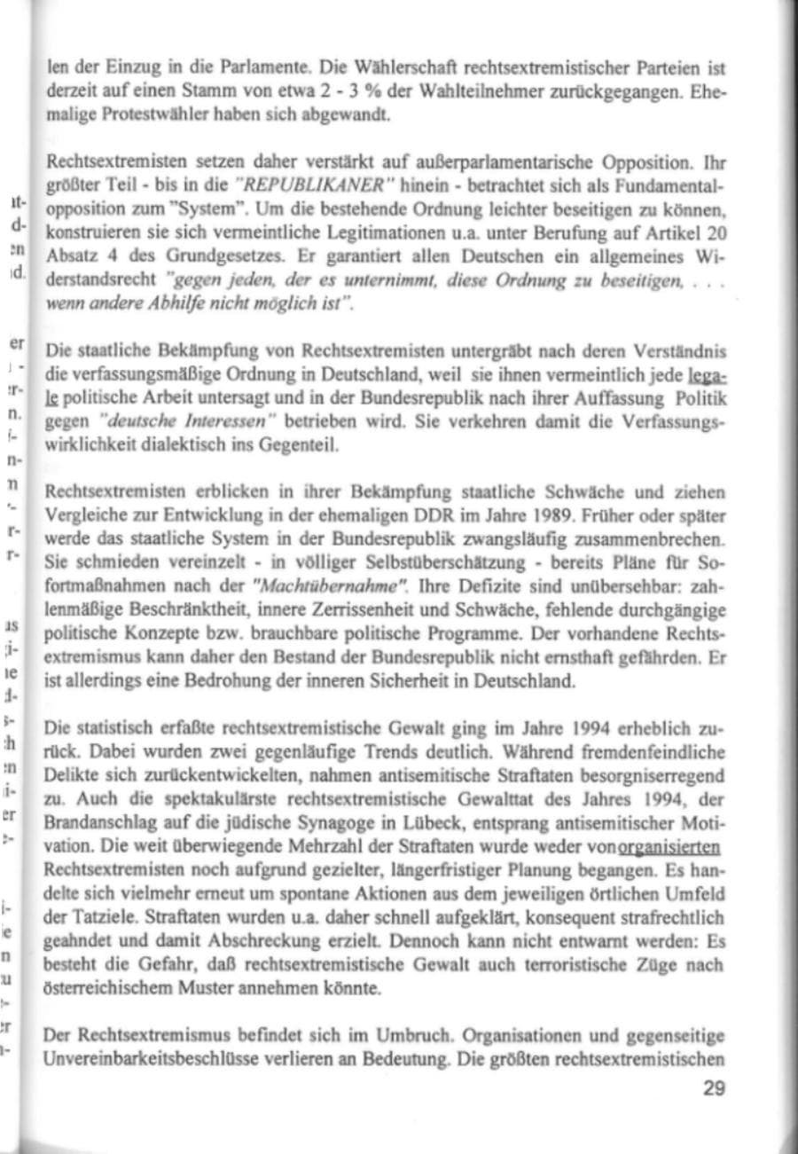 Seite 32 des Verfassungsschutzbericht 1994 Hamburg