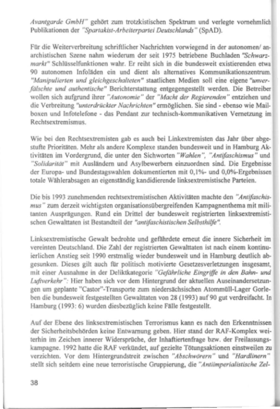 Seite 41 des Verfassungsschutzbericht 1994 Hamburg