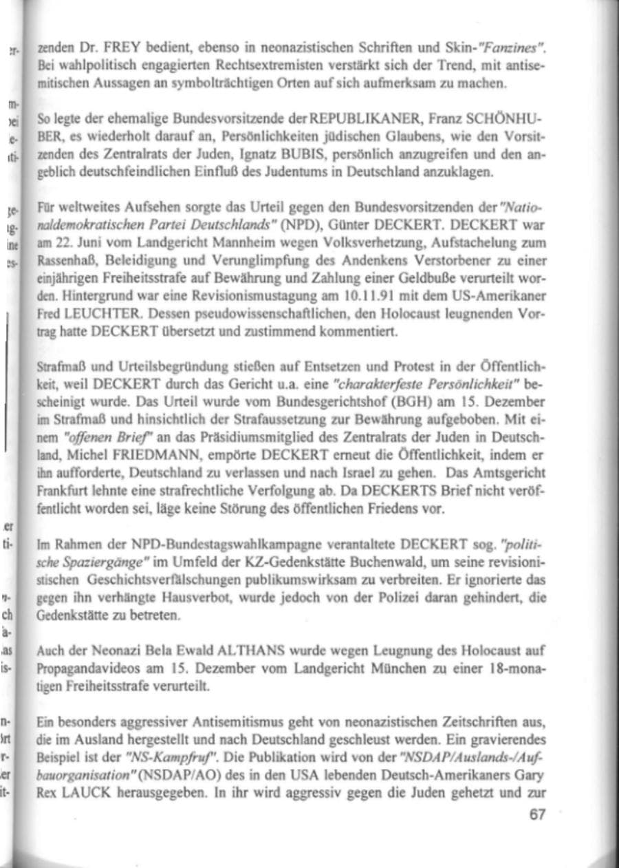Seite 70 des Verfassungsschutzbericht 1994 Hamburg