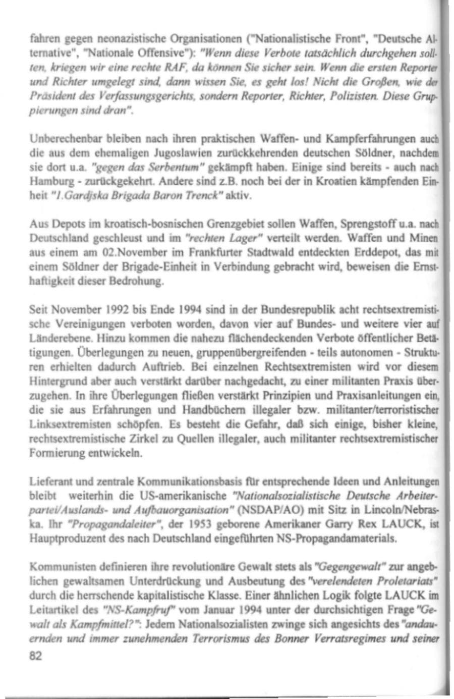 Seite 85 des Verfassungsschutzbericht 1994 Hamburg