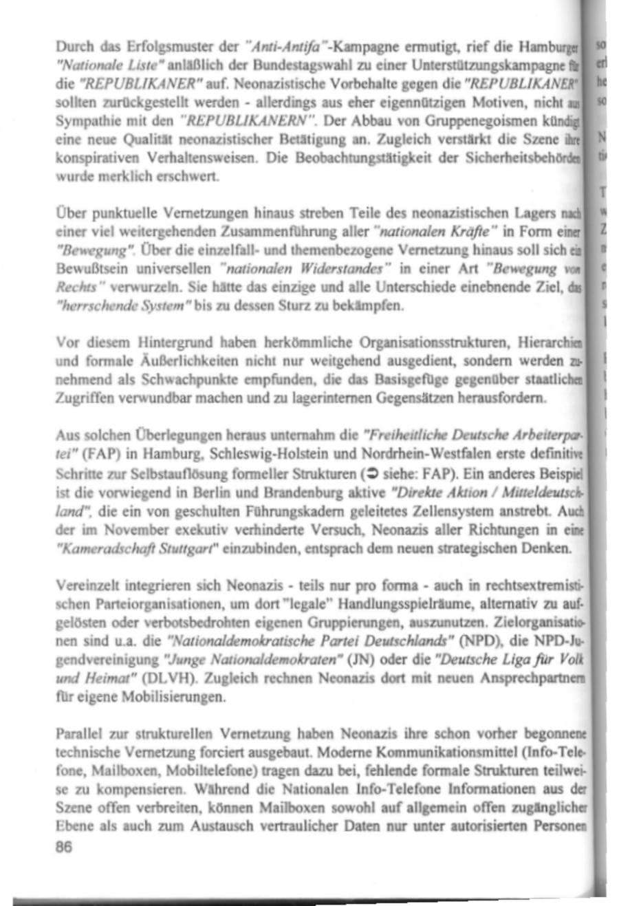 Seite 89 des Verfassungsschutzbericht 1994 Hamburg