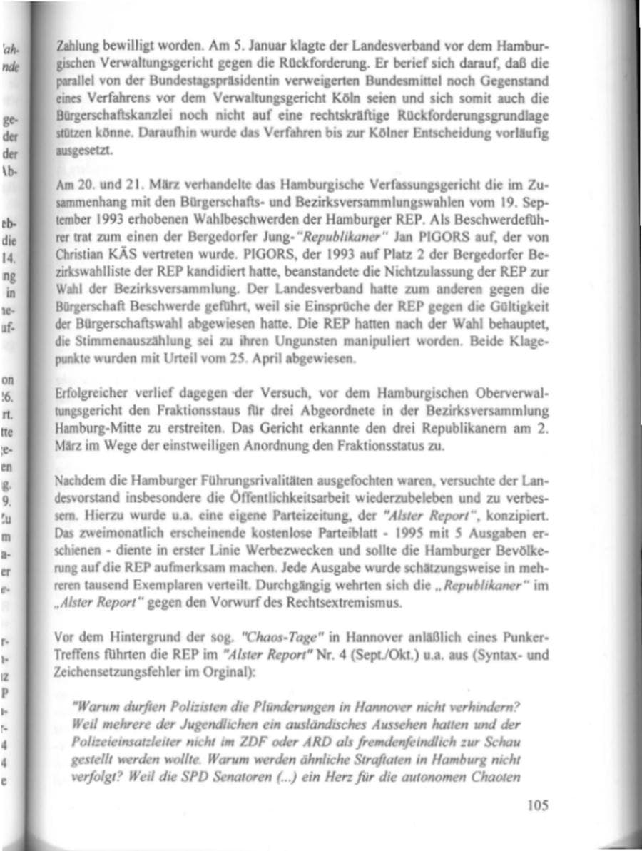 Seite 110 des Verfassungsschutzbericht 1995 Hamburg