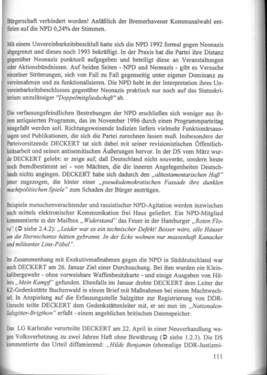 Seite 116 des Verfassungsschutzbericht 1995 Hamburg