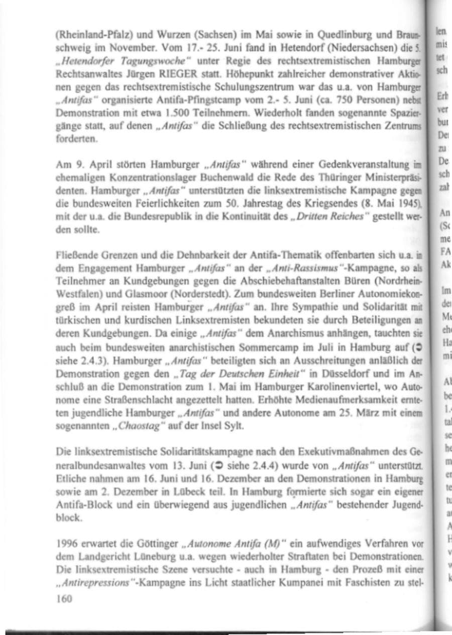 Seite 165 des Verfassungsschutzbericht 1995 Hamburg