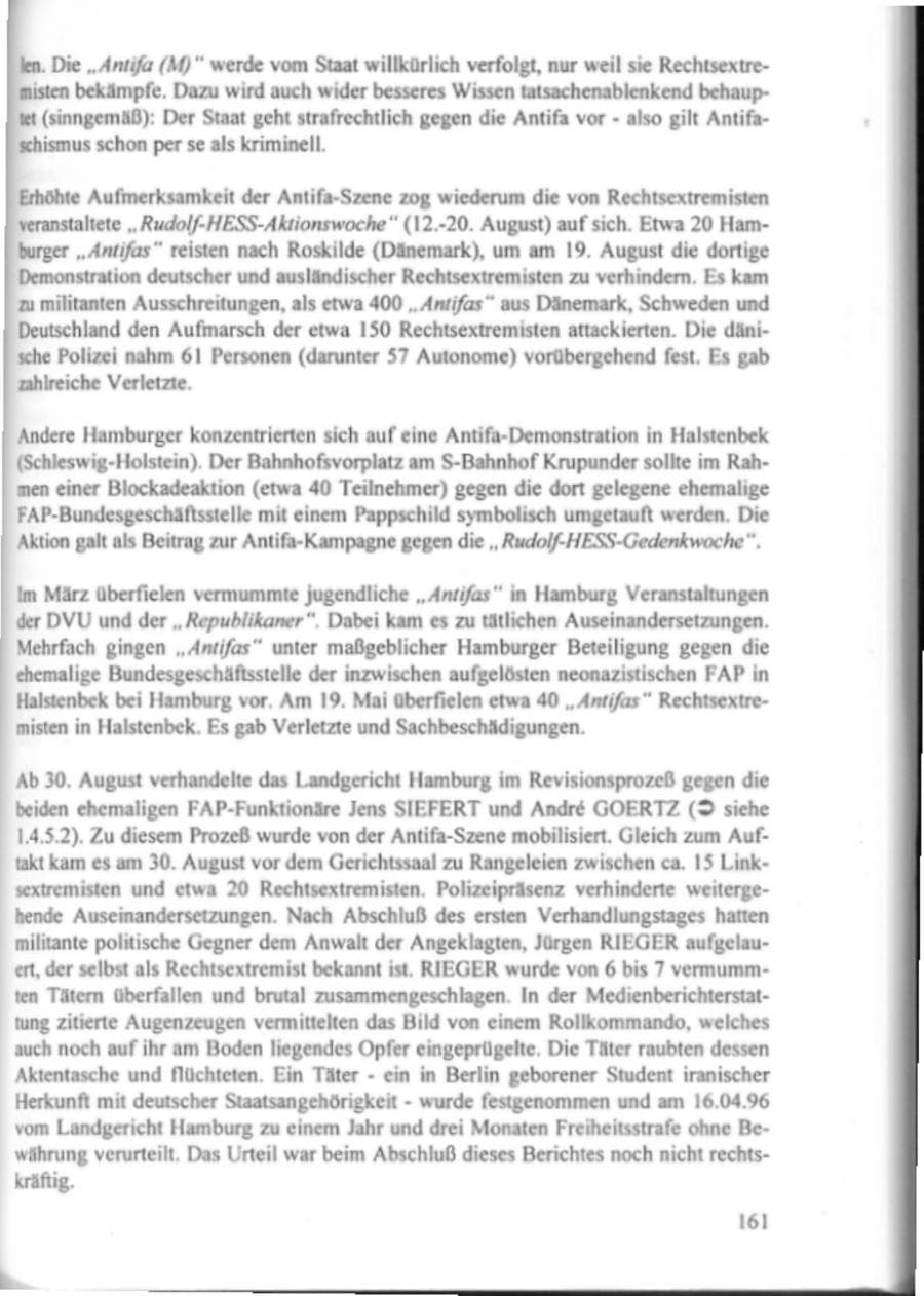 Seite 166 des Verfassungsschutzbericht 1995 Hamburg