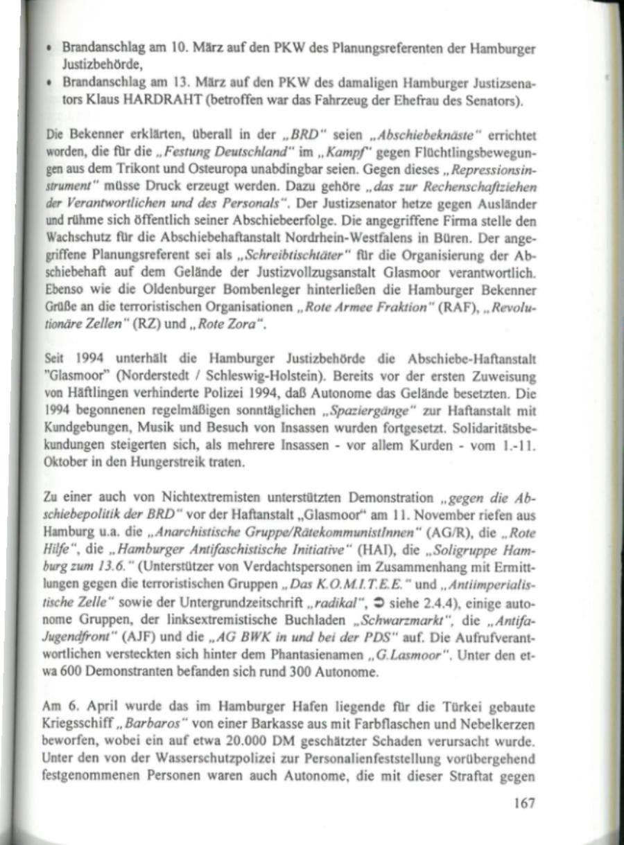 Seite 172 des Verfassungsschutzbericht 1995 Hamburg