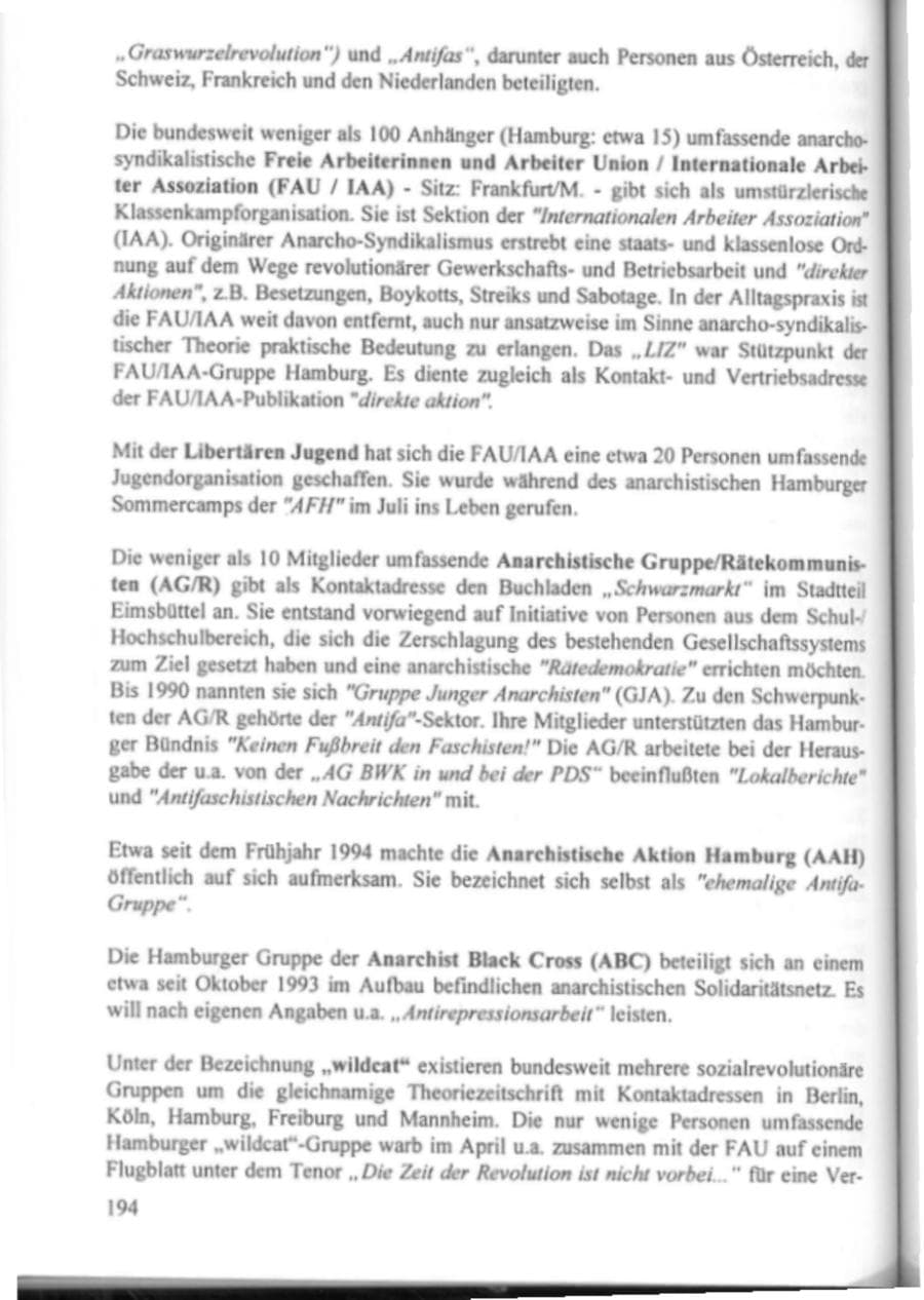 Seite 199 des Verfassungsschutzbericht 1995 Hamburg