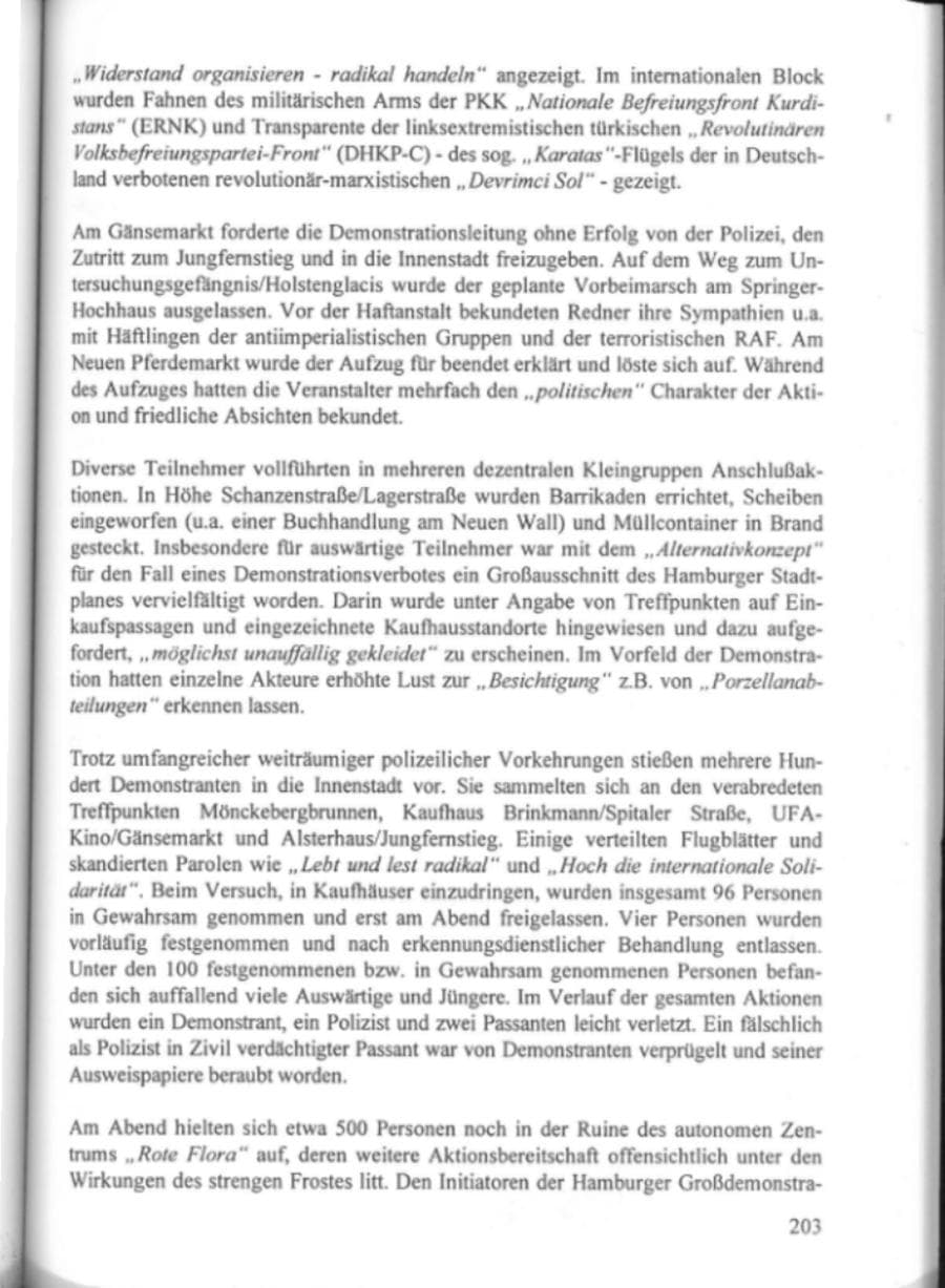 Seite 208 des Verfassungsschutzbericht 1995 Hamburg