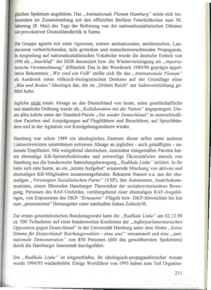 Seite 216 des Verfassungsschutzbericht 1995 Hamburg