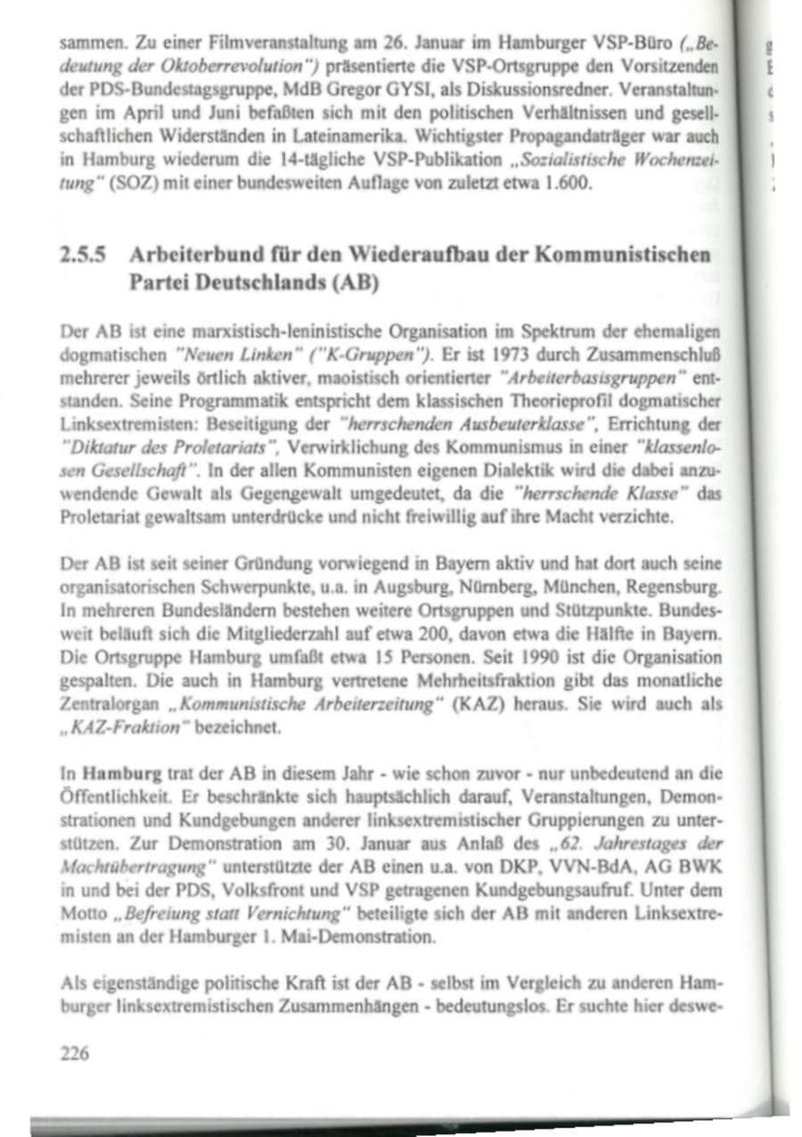 Seite 231 des Verfassungsschutzbericht 1995 Hamburg