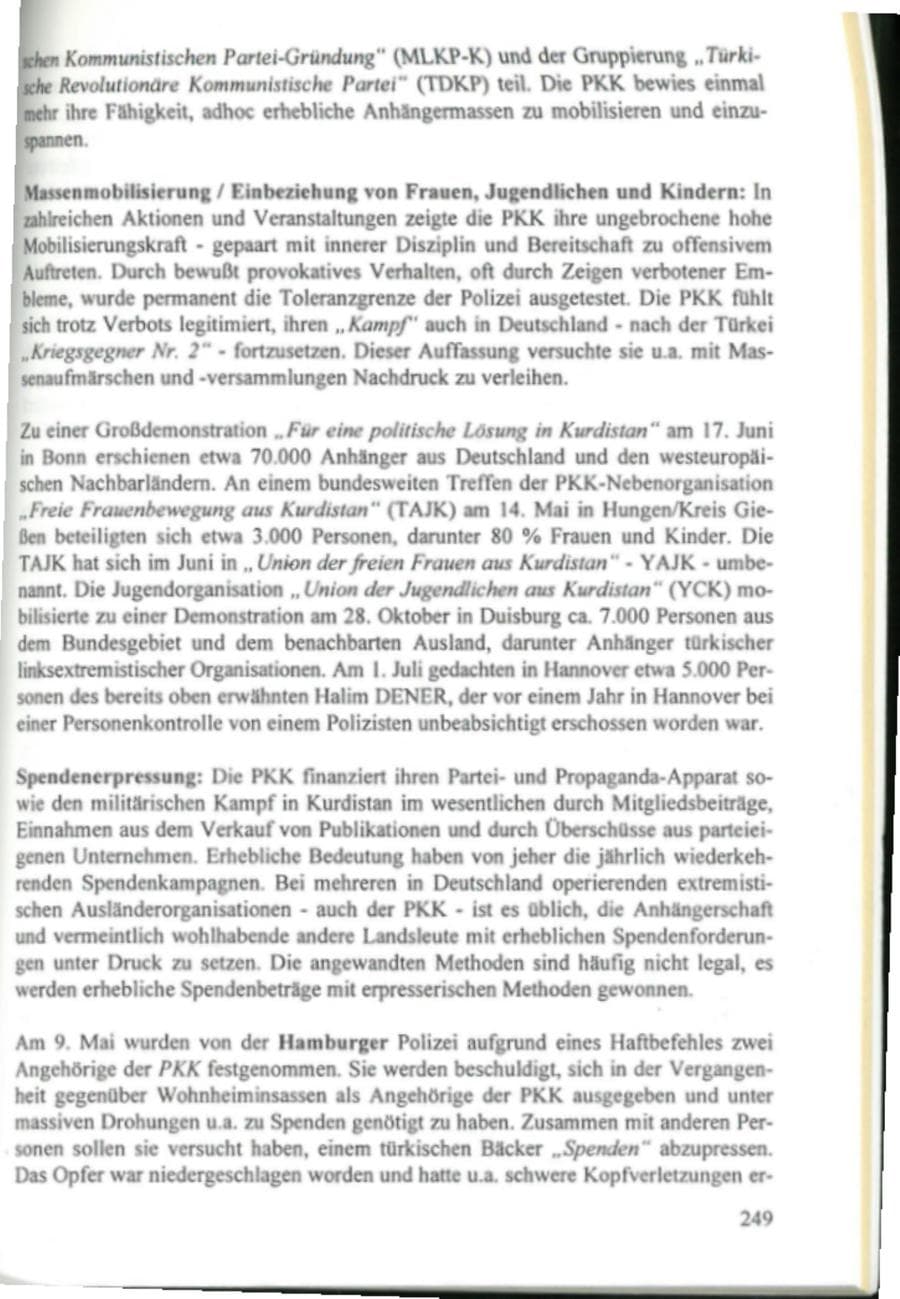 Seite 254 des Verfassungsschutzbericht 1995 Hamburg