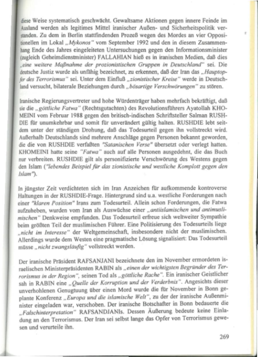 Seite 274 des Verfassungsschutzbericht 1995 Hamburg