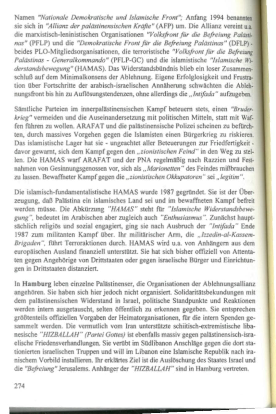 Seite 279 des Verfassungsschutzbericht 1995 Hamburg