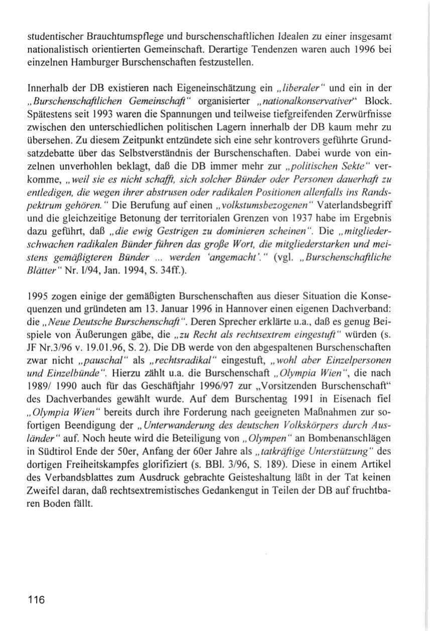 Seite 116 des Verfassungsschutzbericht 1996 Hamburg