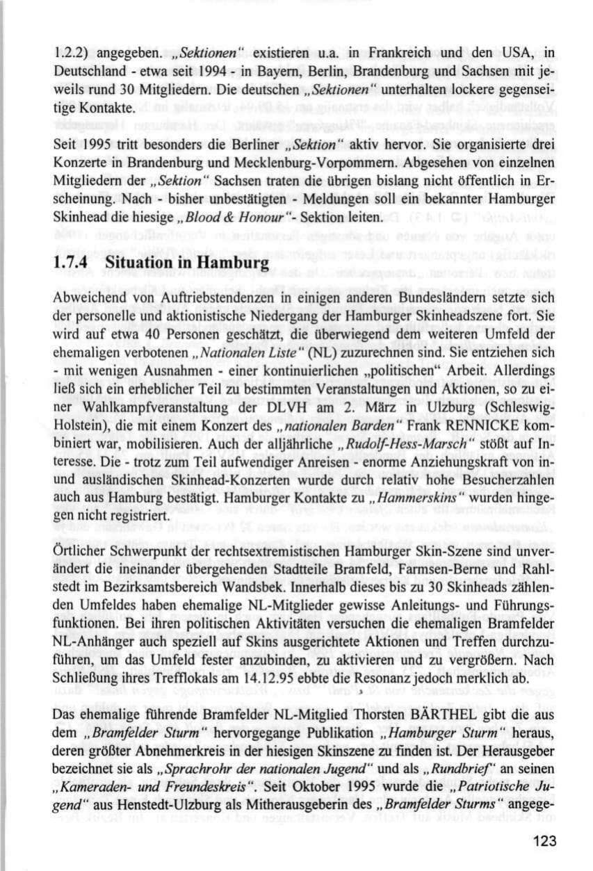 Seite 123 des Verfassungsschutzbericht 1996 Hamburg