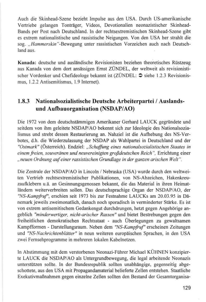 Seite 129 des Verfassungsschutzbericht 1996 Hamburg