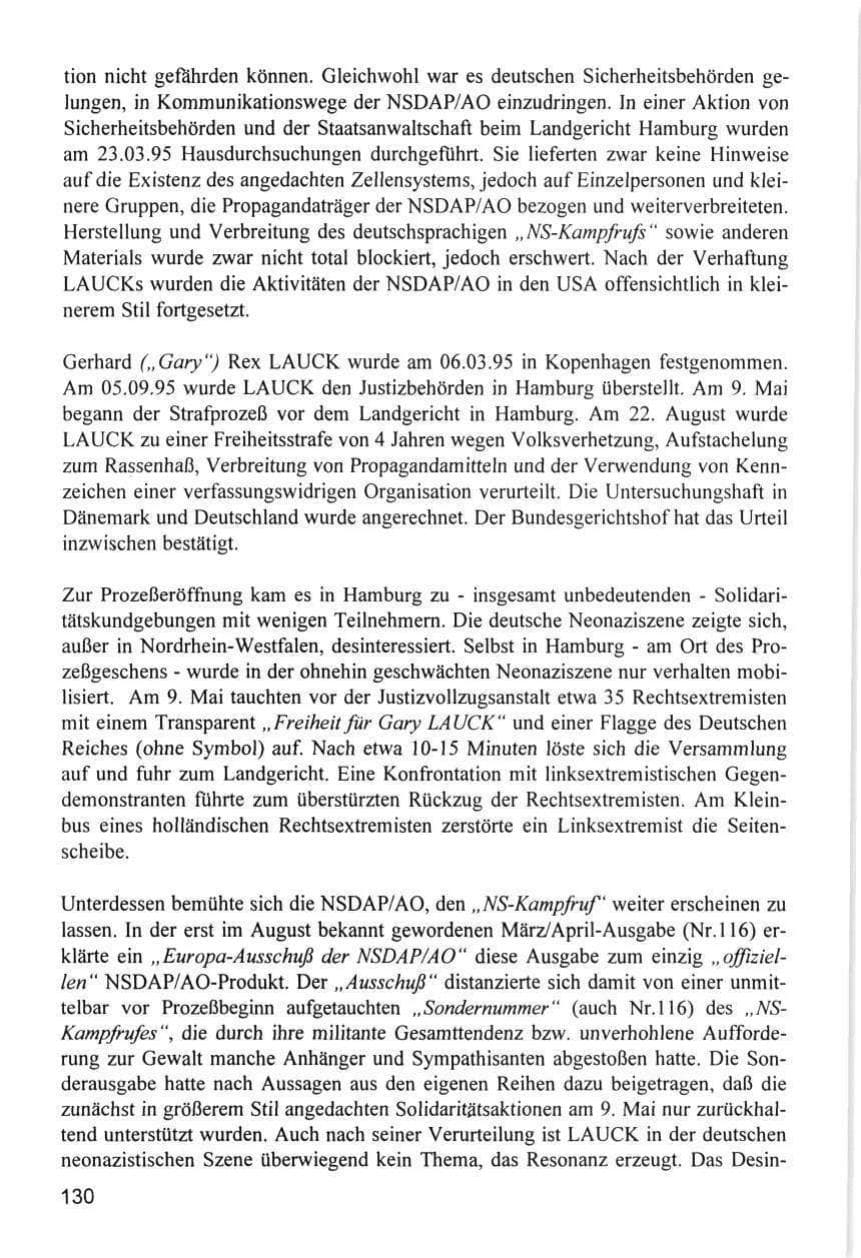 Seite 130 des Verfassungsschutzbericht 1996 Hamburg