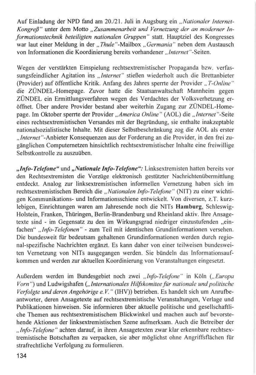 Seite 134 des Verfassungsschutzbericht 1996 Hamburg