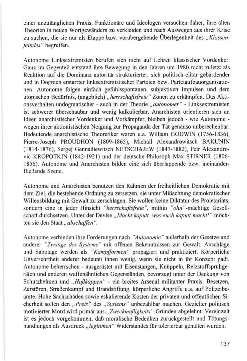 Seite 137 des Verfassungsschutzbericht 1996 Hamburg