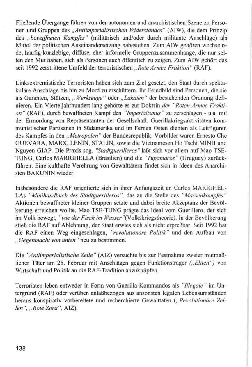 Seite 138 des Verfassungsschutzbericht 1996 Hamburg