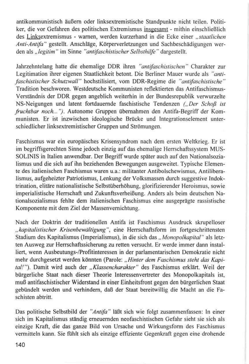 Seite 140 des Verfassungsschutzbericht 1996 Hamburg
