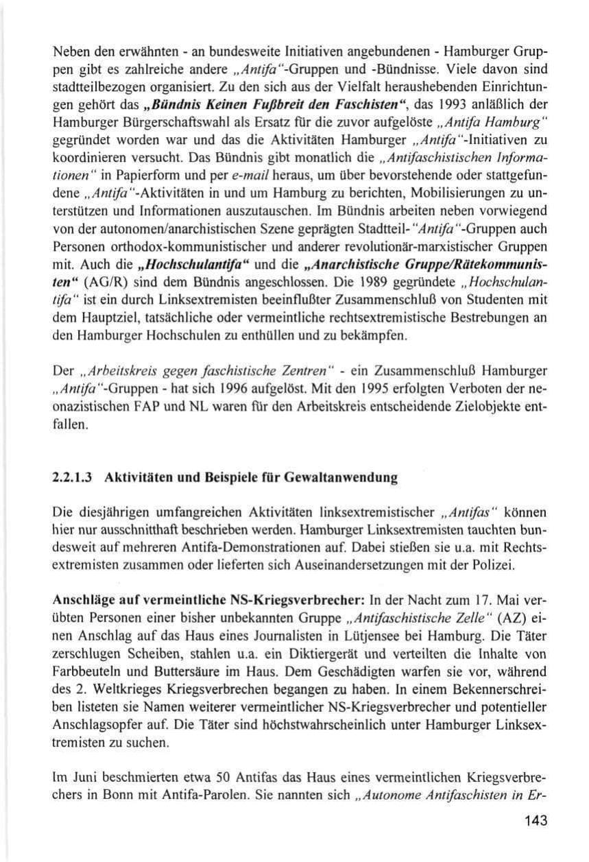 Seite 143 des Verfassungsschutzbericht 1996 Hamburg